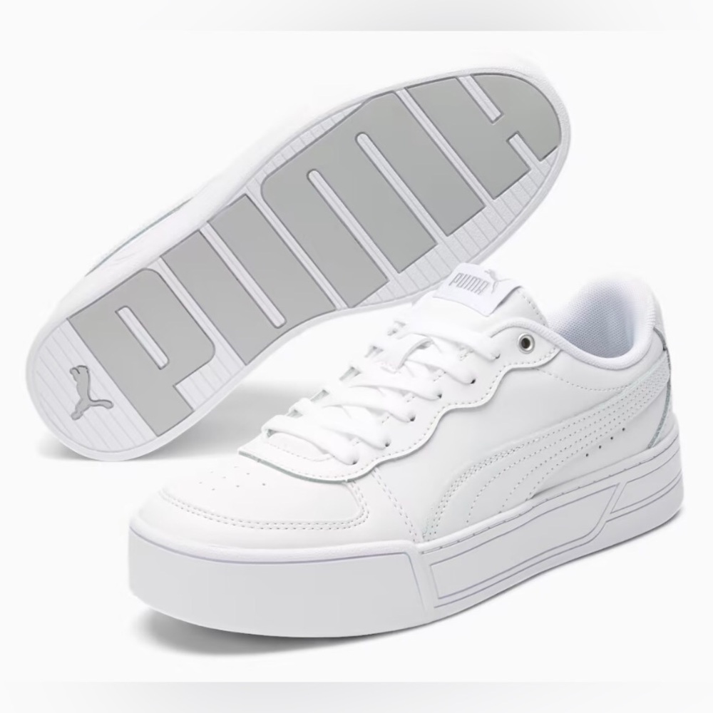 New PUMA Skye womens white leather platform
shoes 7 7.5 lace up casual sneakers